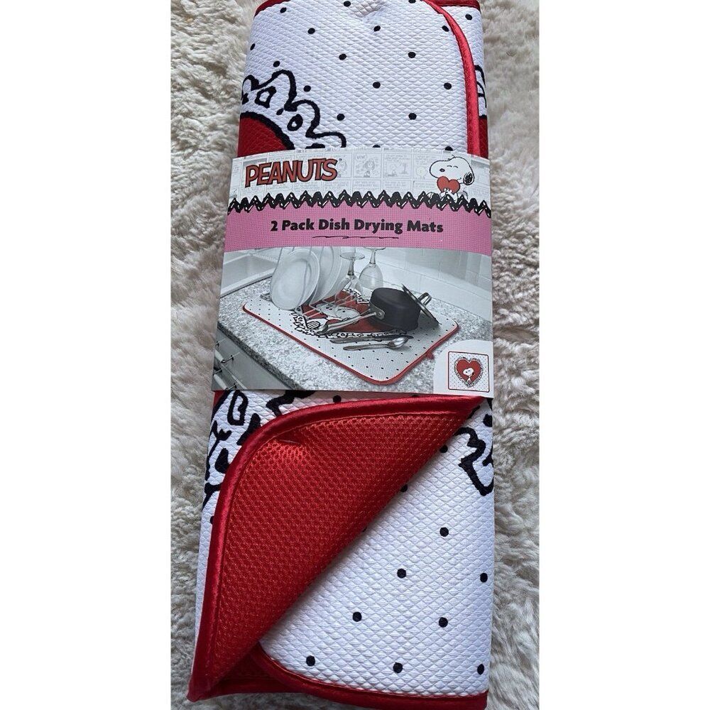 2 Pack Peanuts Snoopy Valentines Heart Kitchen‎ Dish Drying Mats 16” X 18” NEW